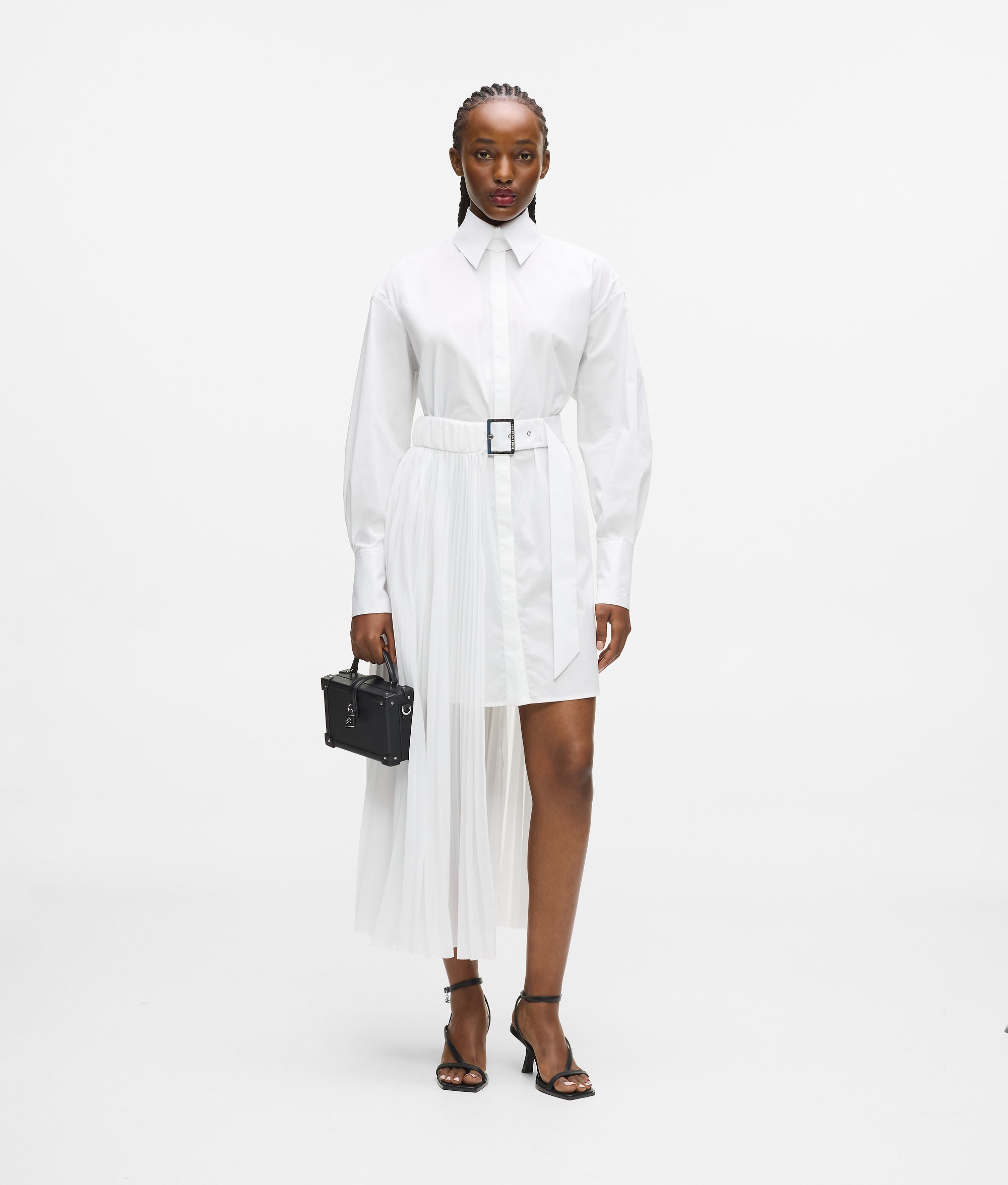 karl lagerfeld white dress Women's Floral Jacquard Midi with Chain Belt - Gray neck sleeveless midi cut from crisp poplin and centered with a dainty waist tie. In 1983, Karl Lagerfeld made