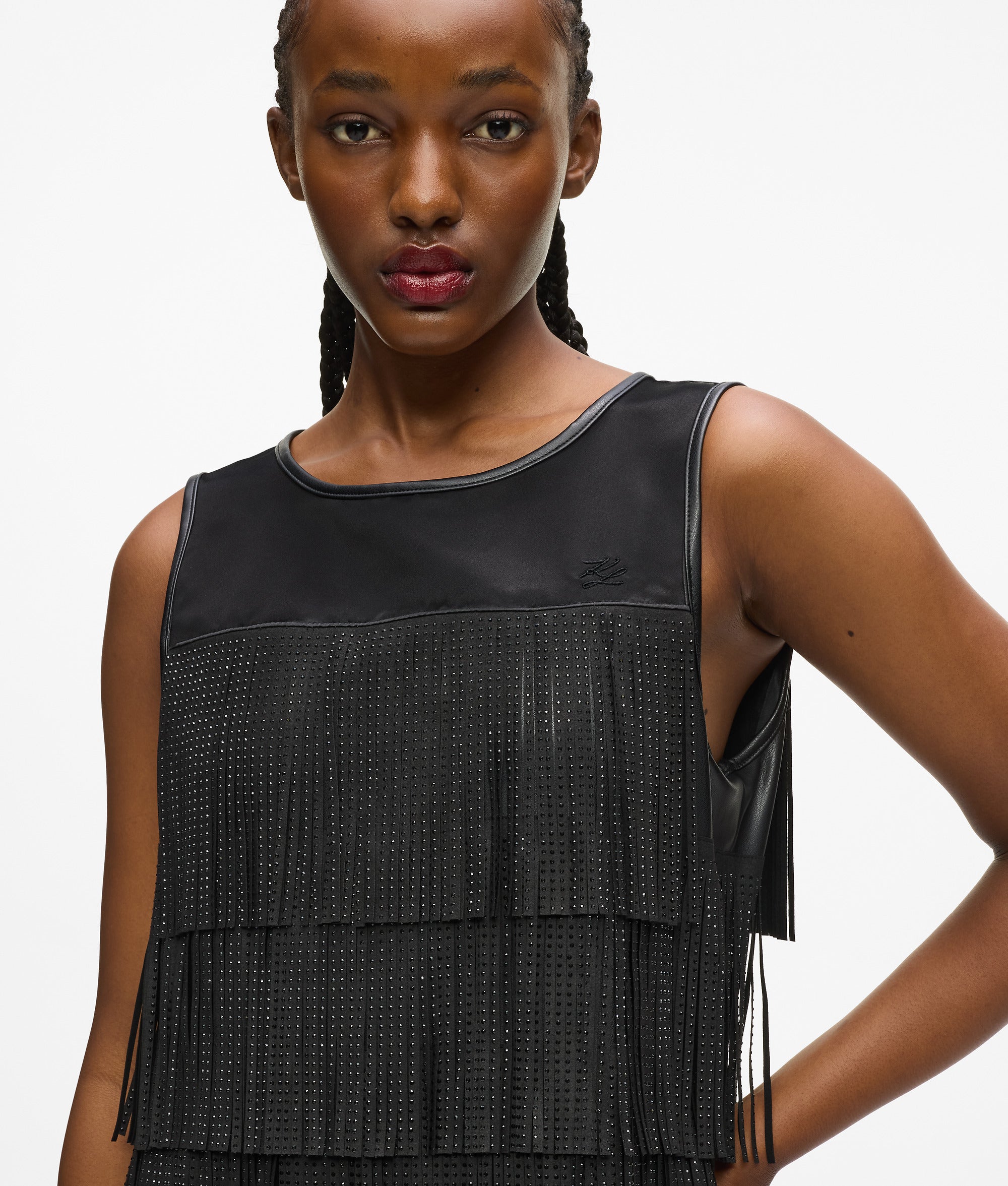 Faux leather fringe dress | Black | Women