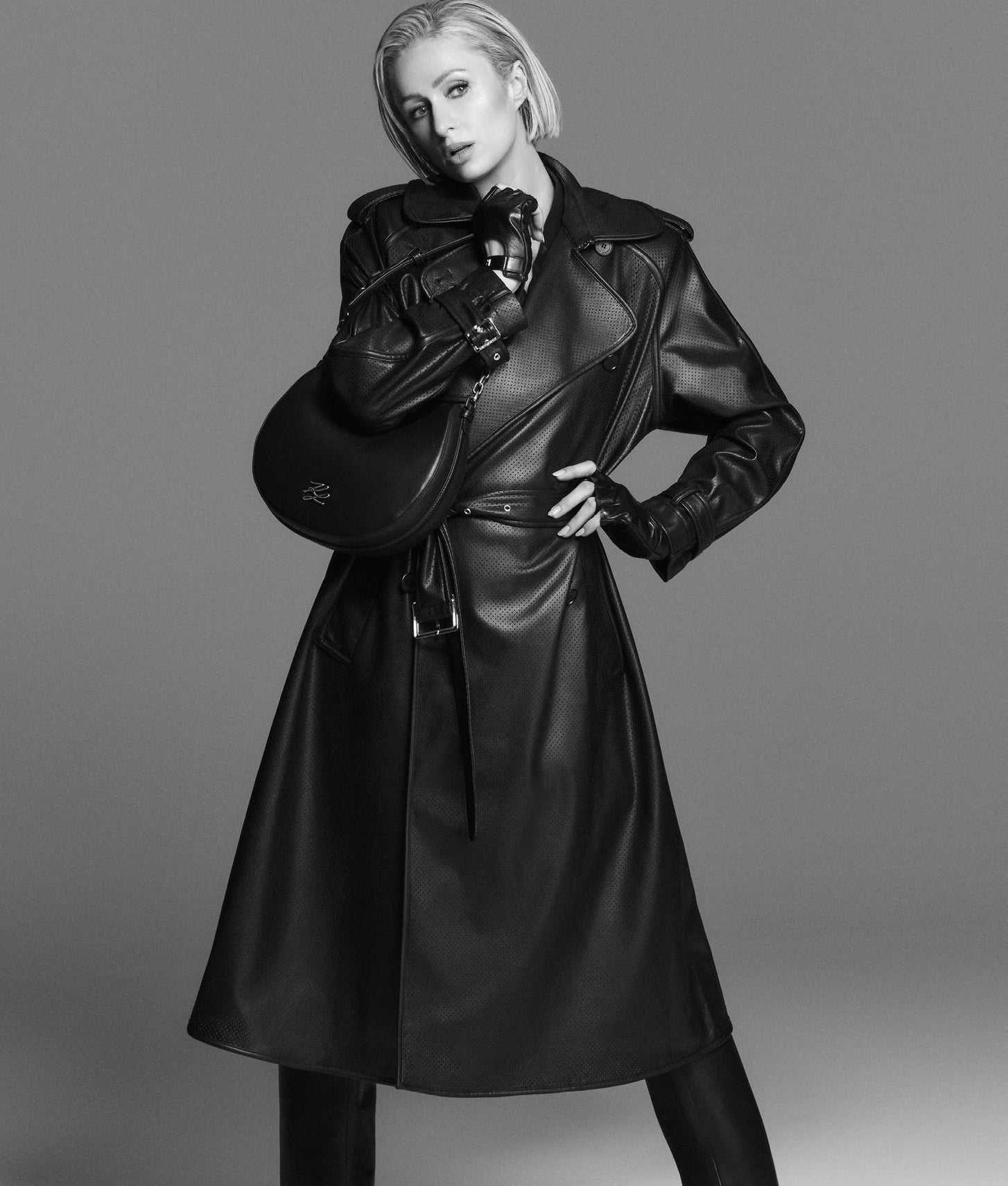 Trench-coat en simili-cuir perforé Noir Femme KARL LAGERFELD