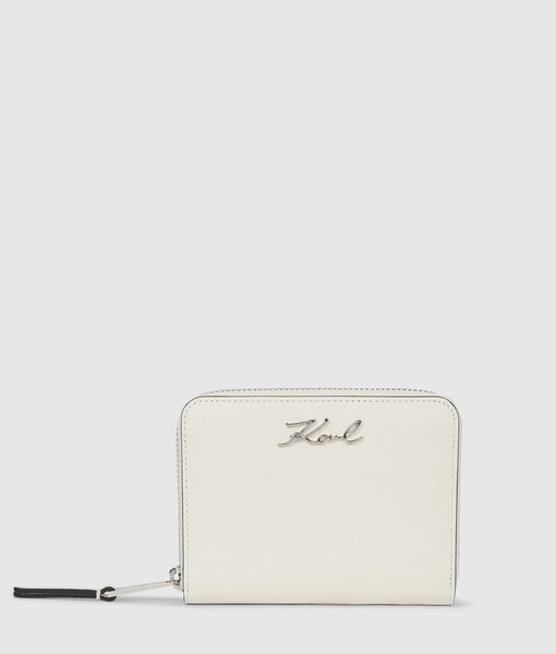 K/Signature Medium Zip Wallet Off White Women | KARL LAGERFELD