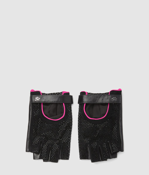 Exklusive fingerlose K/Autograph-Handschuhe mit Strass | Schwarze Verzierung | Damen