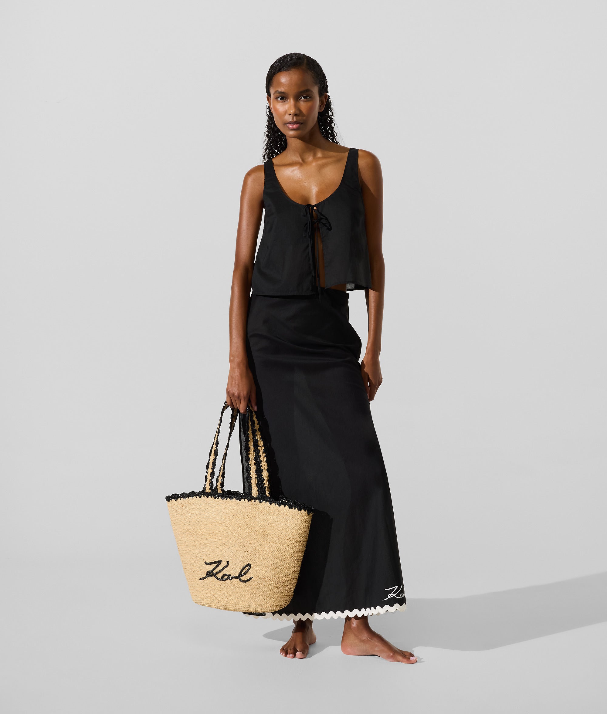 TOP PLAYERO CON NUDO DELANTERO Negro Mujer KARL LAGERFELD