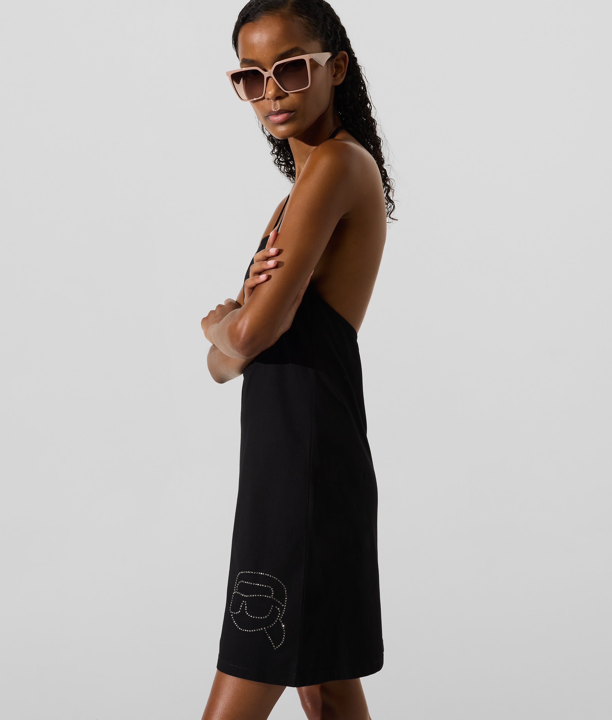 VESTIDO PLAYERO CON PEDRERÍA IKON Negro Mujer KARL LAGERFELD