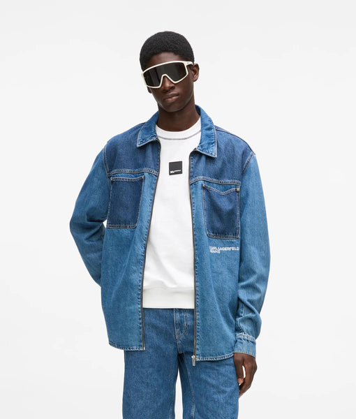 Two tone denim overshirt | Mid Blue Blocked | Men | KARL LAGERFELD