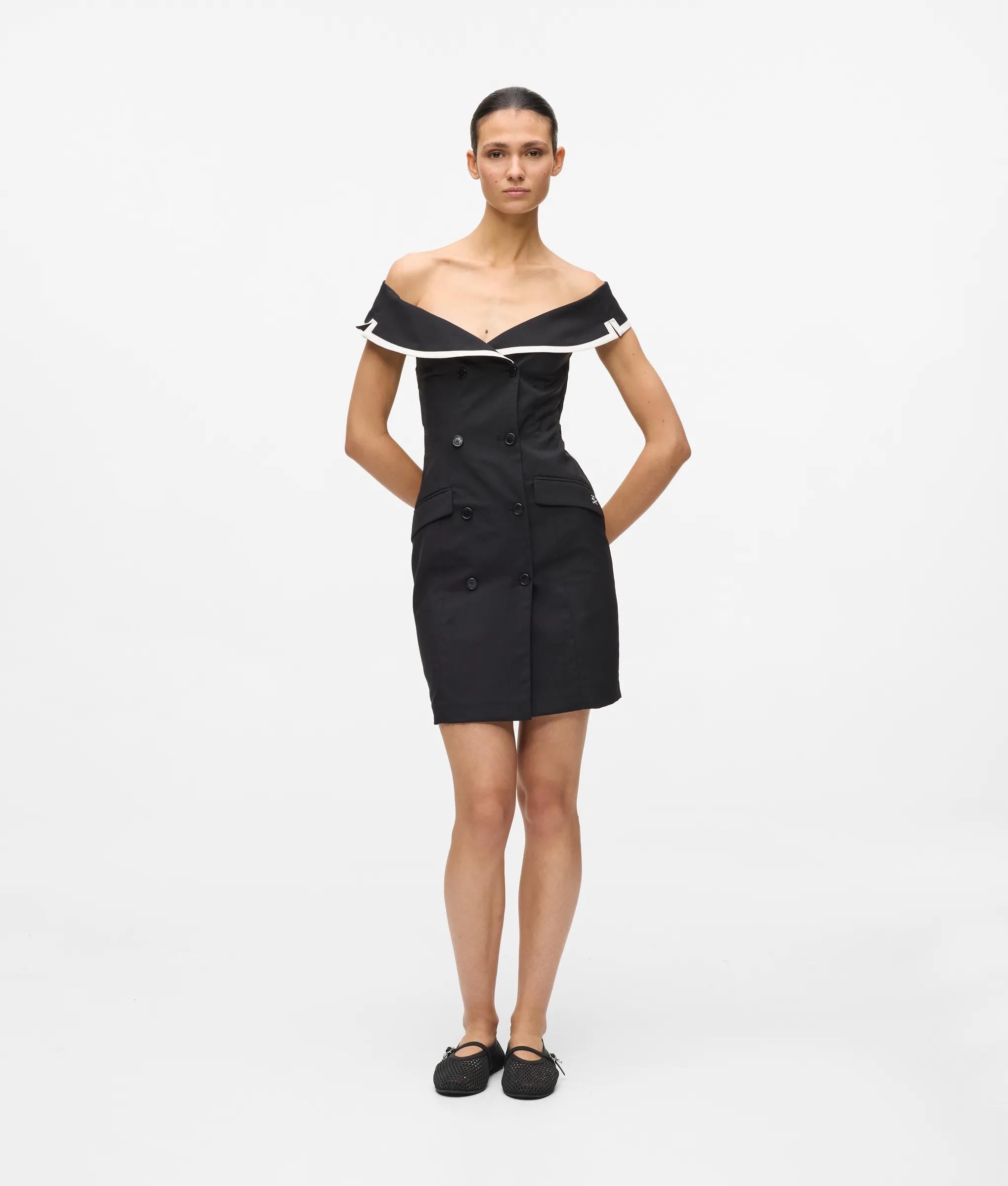 Off shoulder blazer dress | Black/White | Women