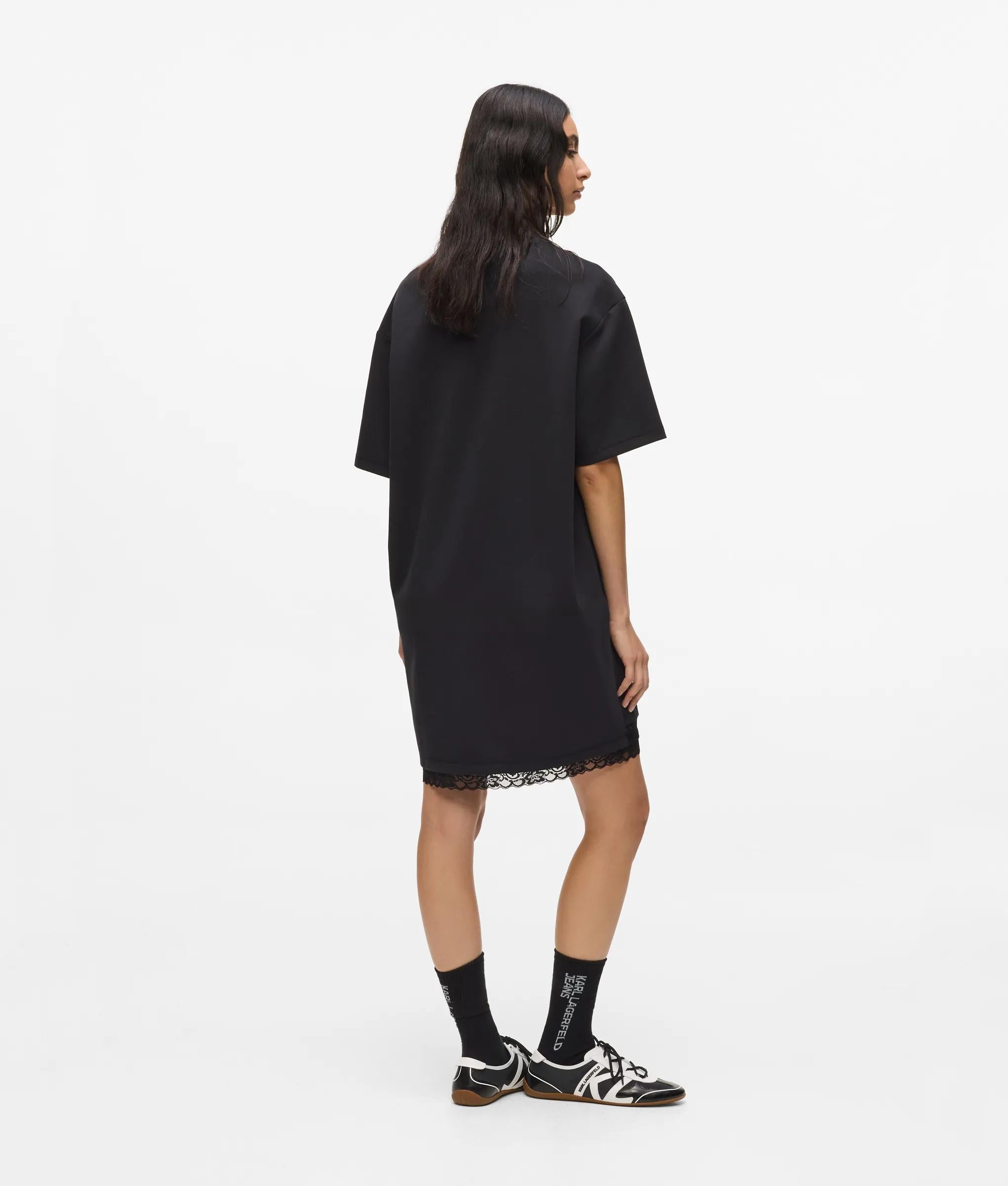 oversized t shirt dress Lace hem relaxed T-shirt dress | Black | Women