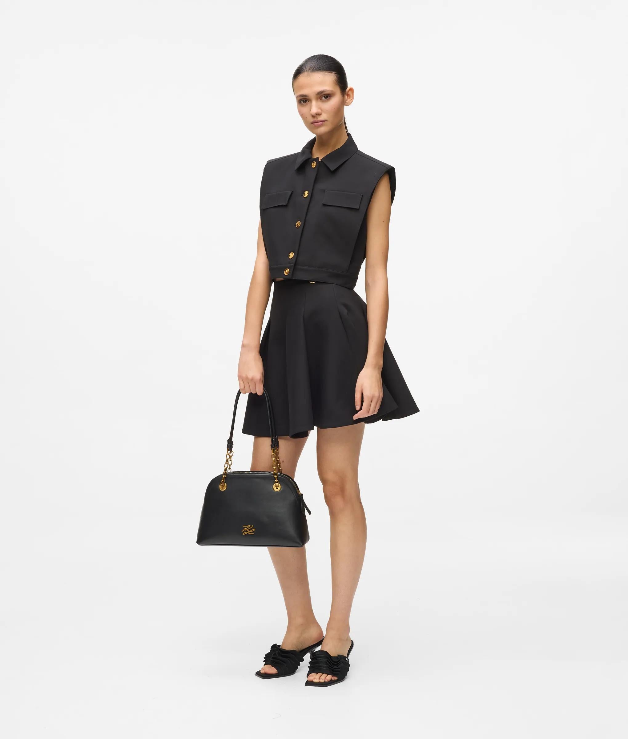 karl lagerfeld black dress with gold buttons Ribbed Gold-button Mini Dress