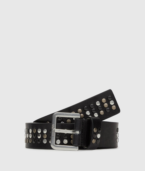 Studded leather belt | Black | Men | KARL LAGERFELD NL