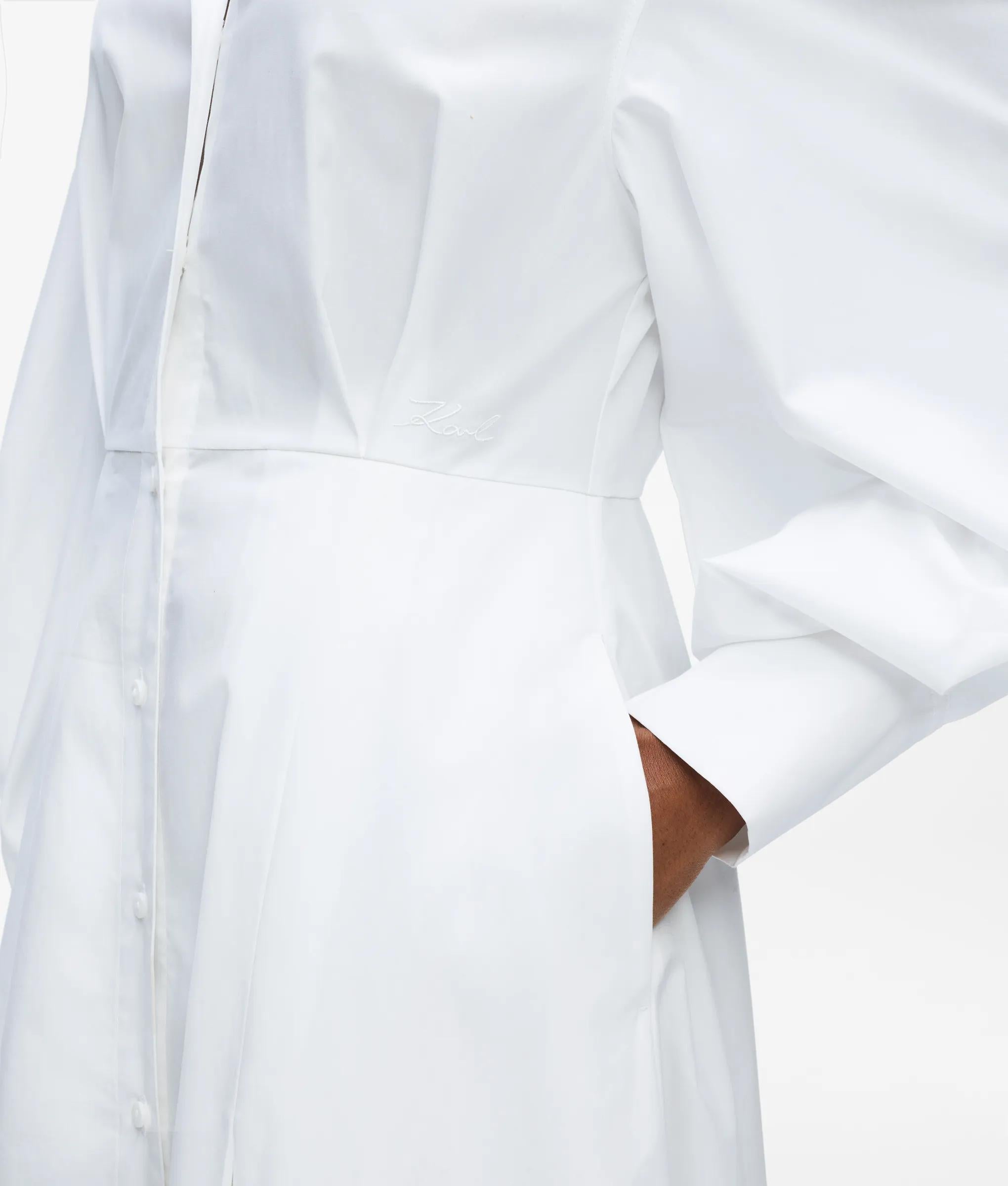 Poplin pleated shirt dress | White | Women