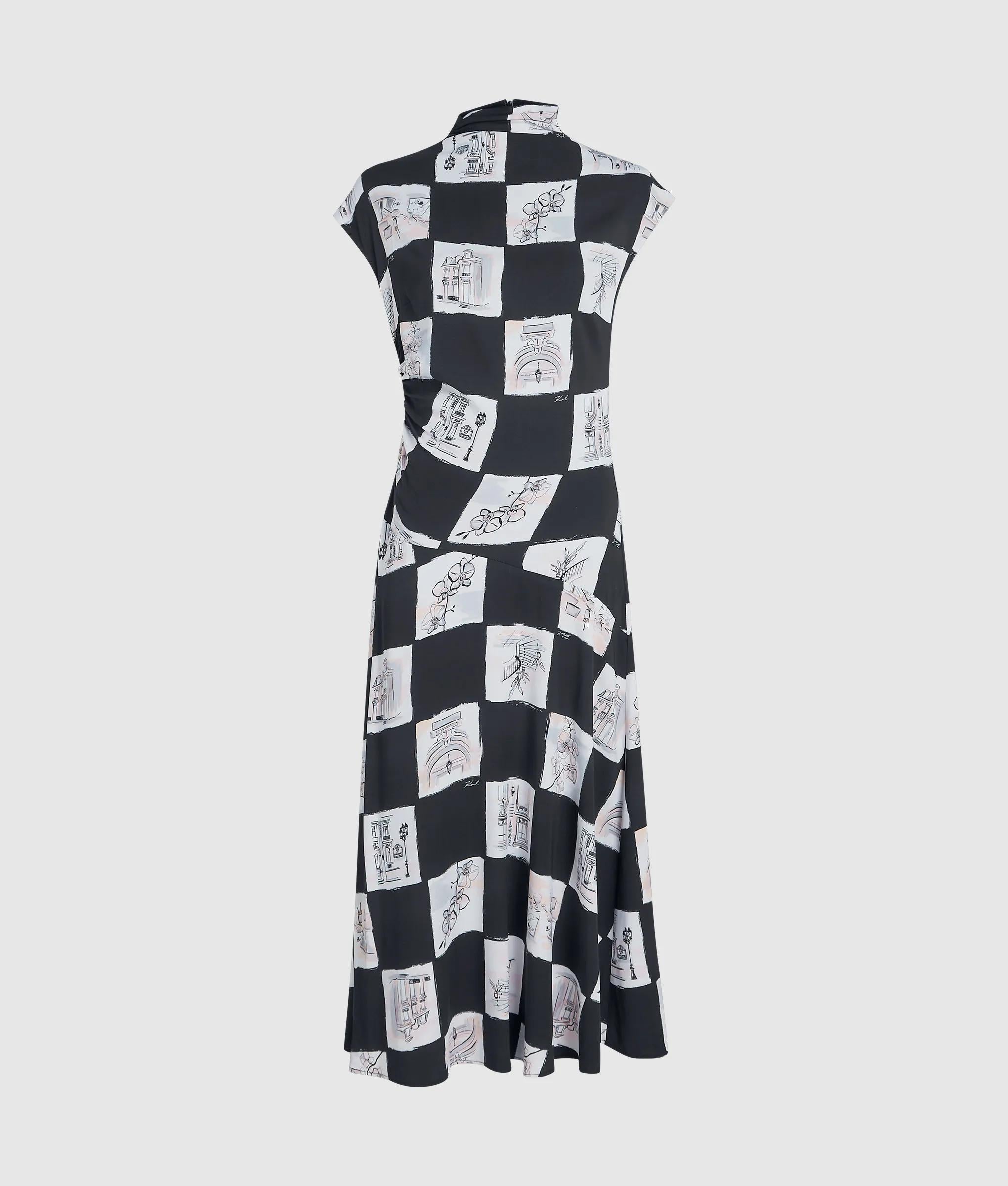 High-neck midi dress | Sketch Checkerboard Print Multicoloured Women | KARL LAGERFELD | Page 1 High-neck midi dress | Sketch Checkerboard Print Multicoloured Women | KARL LAGERFELD | Page 1