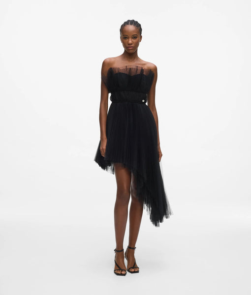 Asymmetric tulle dress | Black | Women | KARL LAGERFELD US